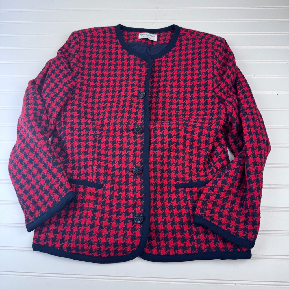 Vintage Alfred Dunner Women's 10 Wool Blend Blazer Red Blue